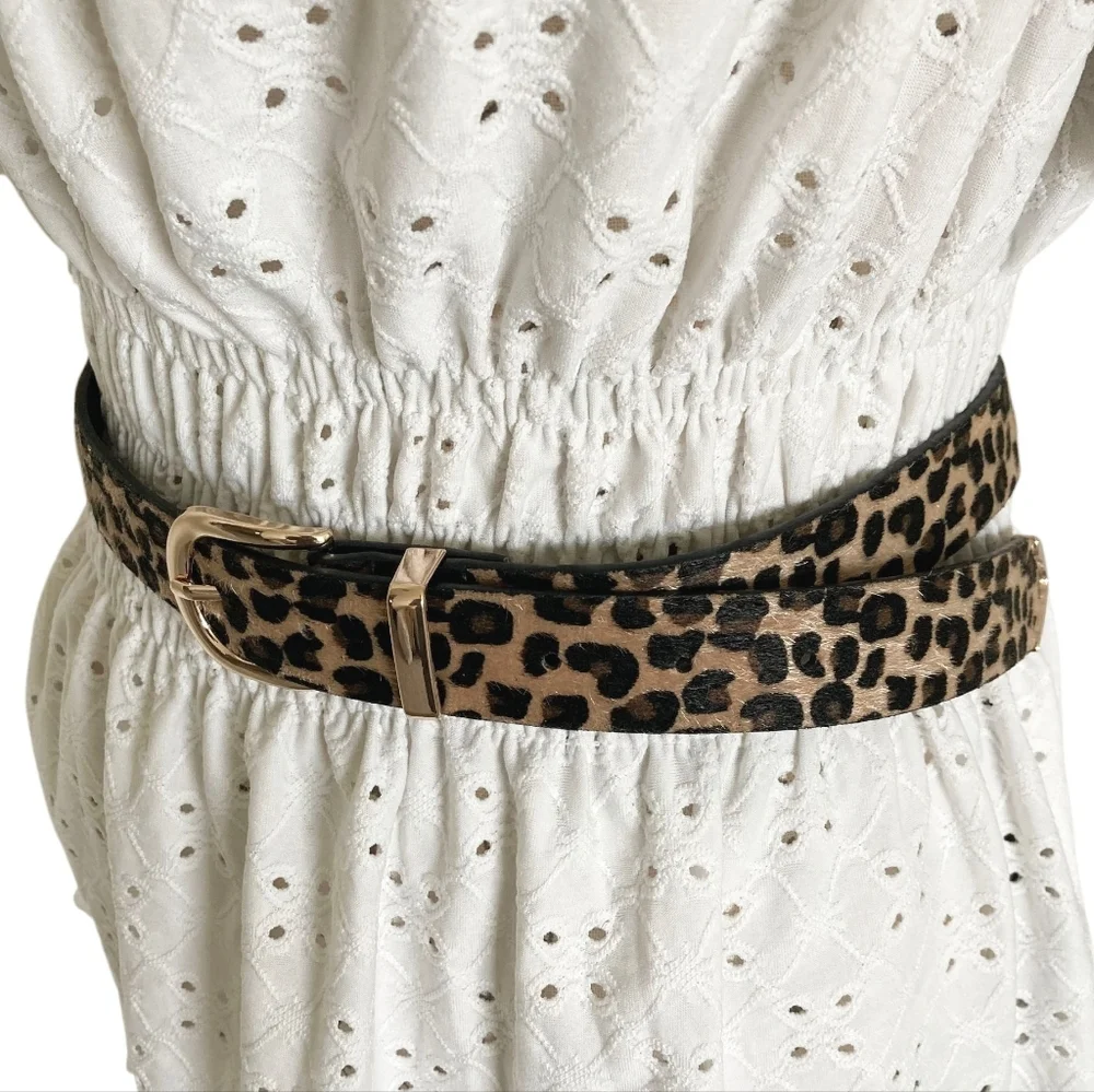 Leopard Faux Calf Hair Belt Gold Buckle Animal Print XL/ 1X Casual